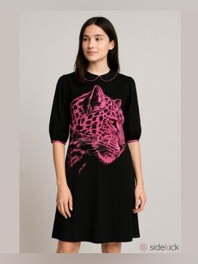 Vintage Y2K Juicy Couture Black midi dress with hot pink leopard head 4